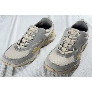 Earth Origins Shoes Womens Size 9.5 Gray Beige Yellow Suede Mesh Comfort Walking